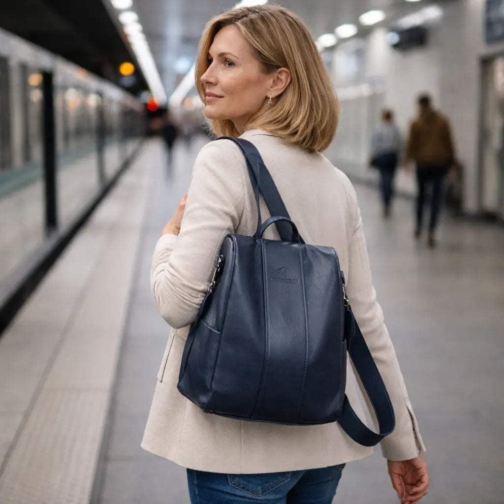 Sac à dos antivol femme  Olixya noir porté épaule, design élégant et sécurisé pour les déplacements quotidiens