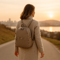 Femme portant un sac à dos Olixya marchant vers l’horizon
