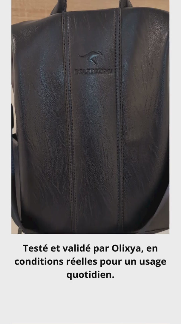 Vidéo de présentation du sac à dos antivol femme Olixya avec fermeture dorsale sécurisée
